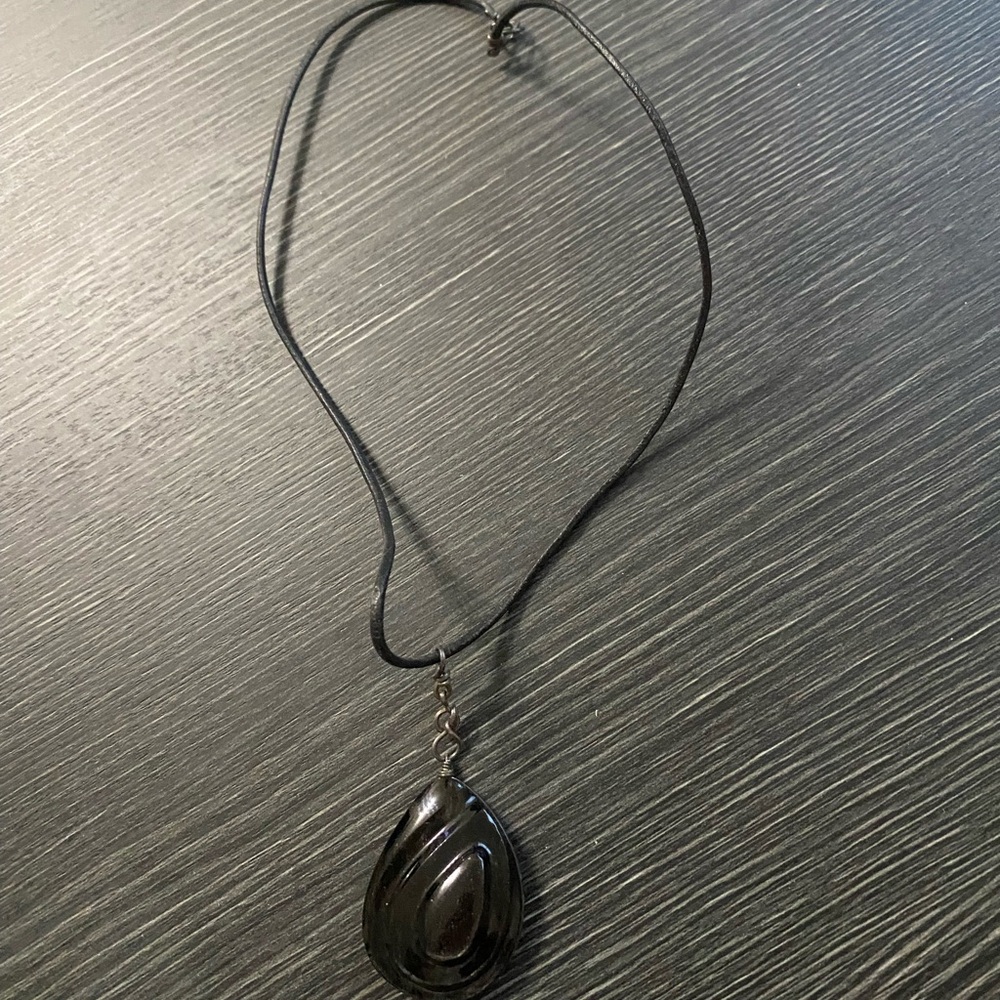 Black Teardrop  obsidian Pendant Necklace